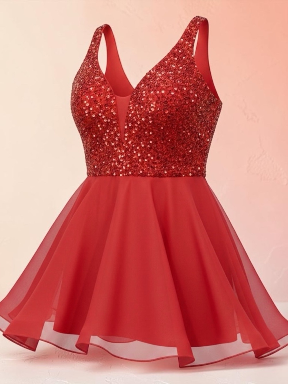 Sherri Hill Red Embellished V-Neck Mini Dress - Prom or Party Ready To Go! - Picture 3 of 7